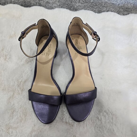 Naturalizer Vera Metallic French Navy Leather Ankle Strap Dress Sandals 6.5 NEW - Picture 10 of 11